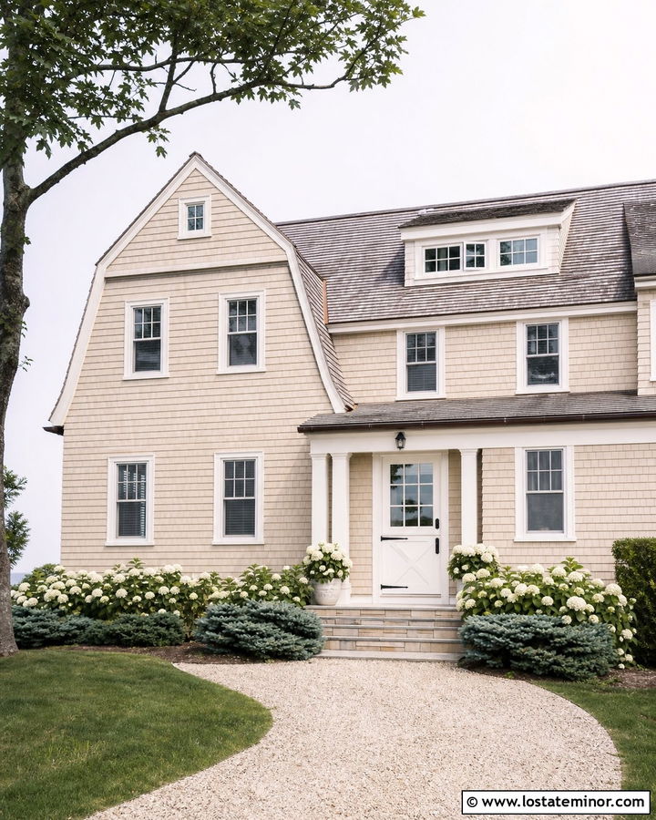 Beige Shingle House With White Dutch Door - 30 Beige House Design With Dutch Door Ideas