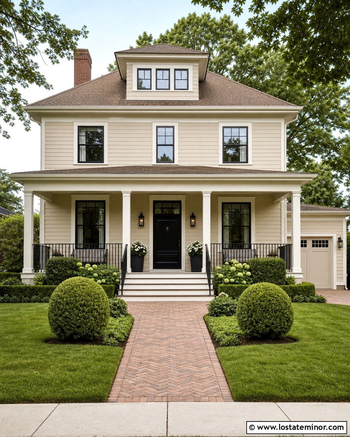 Beige Siding With Black Front Door - 30 Beige House Design With Siding Ideas
