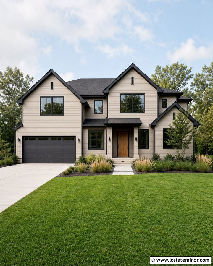 Beige Siding With Black Trim - 30 Beige House Design With Siding Ideas