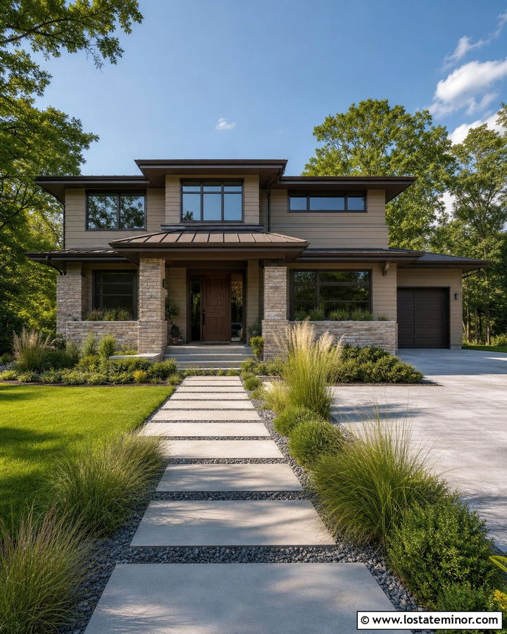 Beige Siding With Bronze Windows - 30 Beige House Design With Siding Ideas