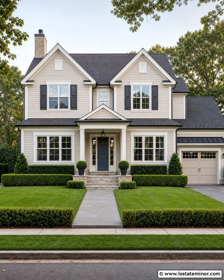 Beige Siding With Charcoal Roof - 30 Beige House Design With Siding Ideas