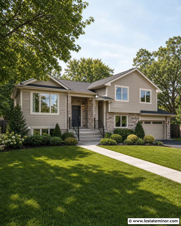 Beige Siding With Gray Stone - 30 Beige House Design With Siding Ideas