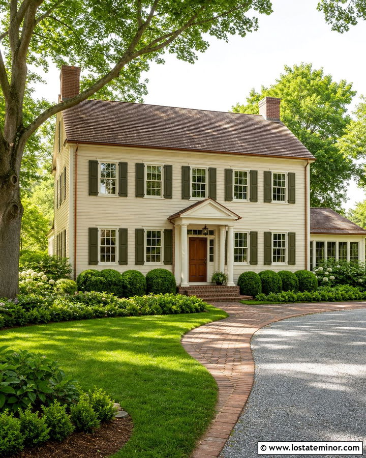 Beige Siding With Green Shutters - 30 Beige House Design With Siding Ideas