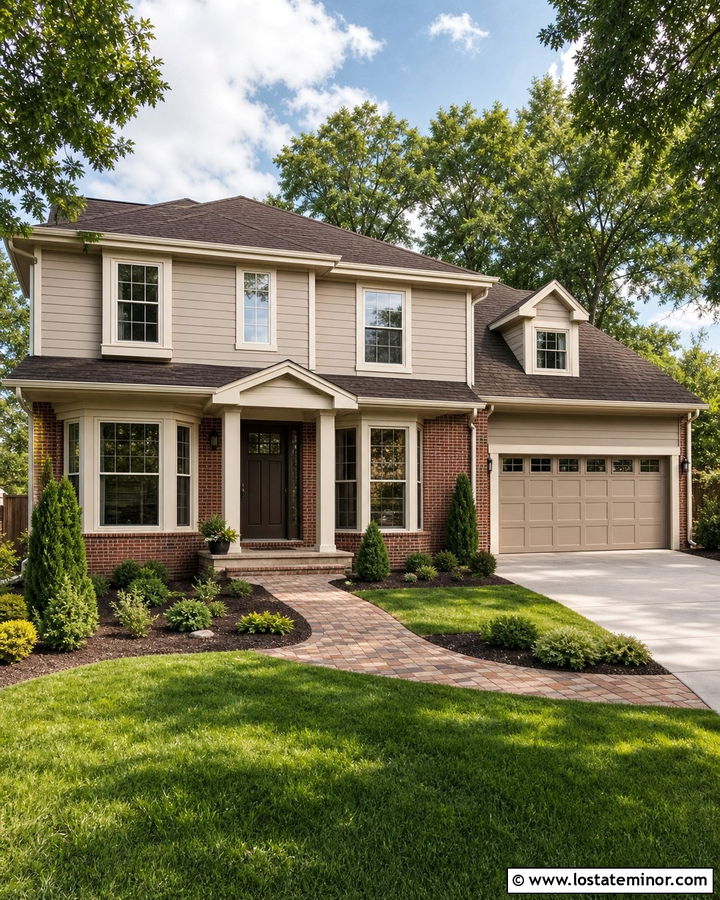 Beige Siding With Red Brick - 30 Beige House Design With Siding Ideas