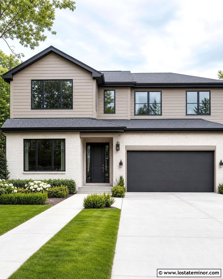 Beige Siding With White Brick - 30 Beige House Design With Siding Ideas