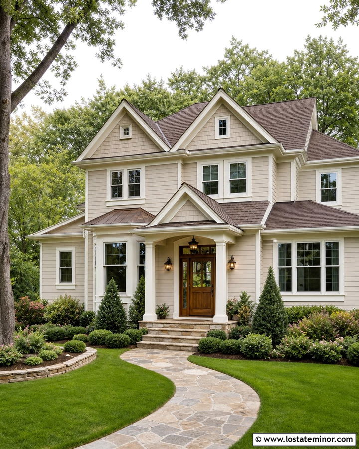 Beige Siding With White Trim - 30 Beige House Design With Siding Ideas