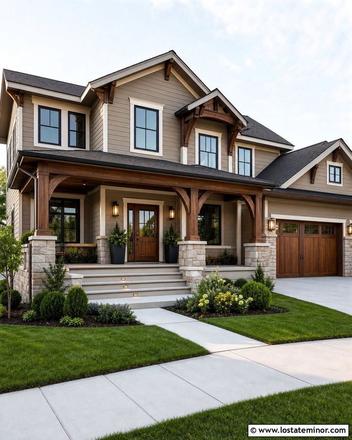 Beige Siding With Wood Front Door - 30 Beige House Design With Siding Ideas
