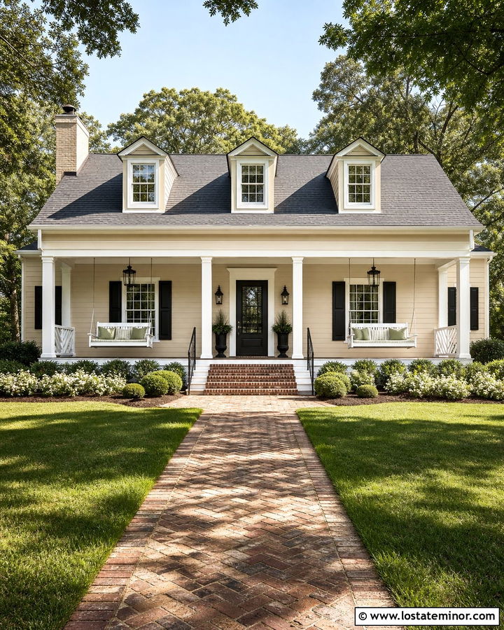 Beige Southern House With Double Swings - 30 Beige House Design With Swing Ideas