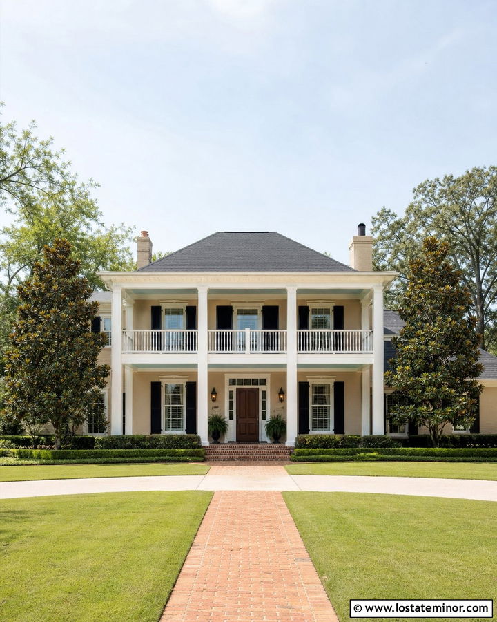 Beige Southern House With Tall Porch Columns - 30 Beige House Design With Porch Columns Ideas