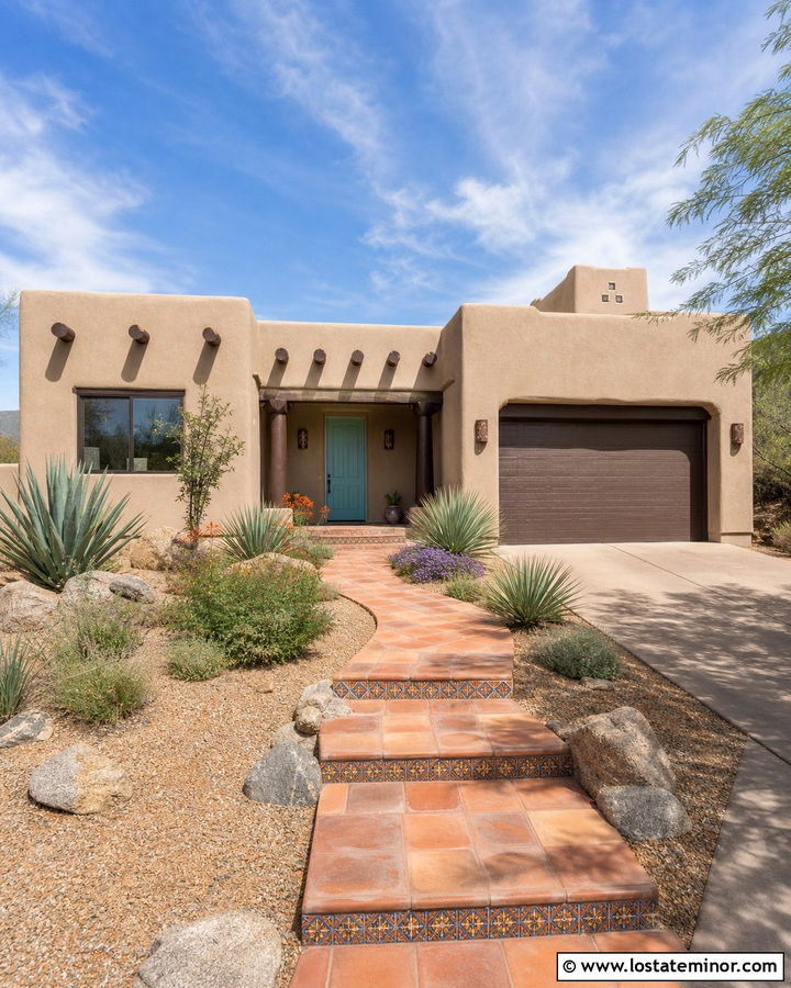 Beige Southwest House With Saltillo Tile Steps - 30 Beige House Design With Steps Ideas