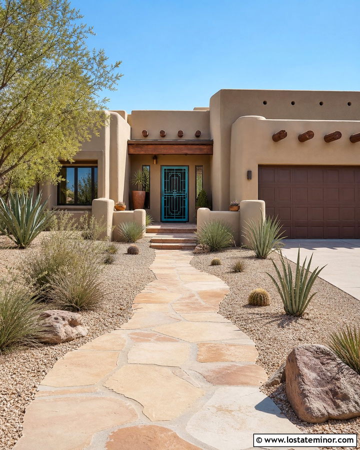 Beige Southwest House With Turquoise Screen Door - 30 Beige House Design With Screen Door Ideas