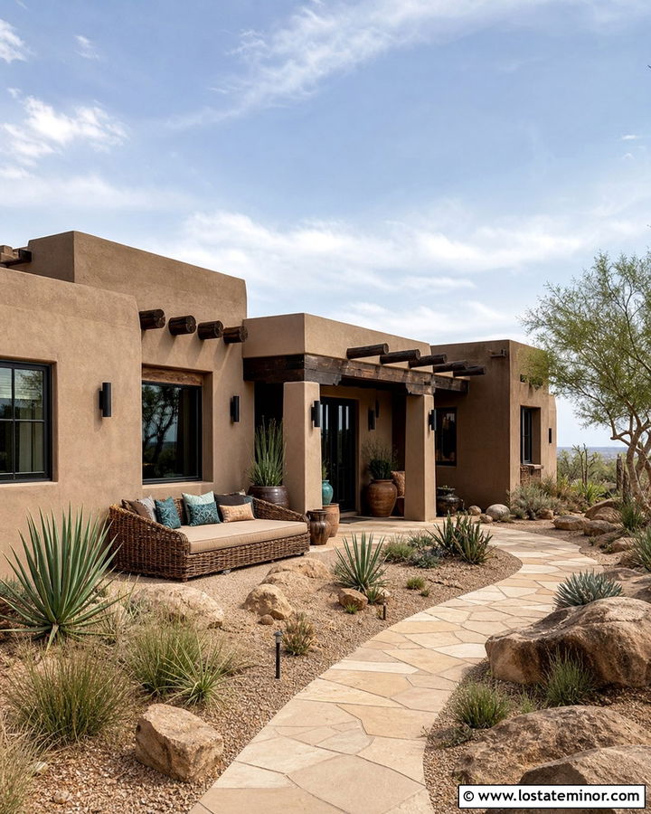 Beige Southwestern House With Woven Daybed - 30 Beige House Design With Daybed Ideas