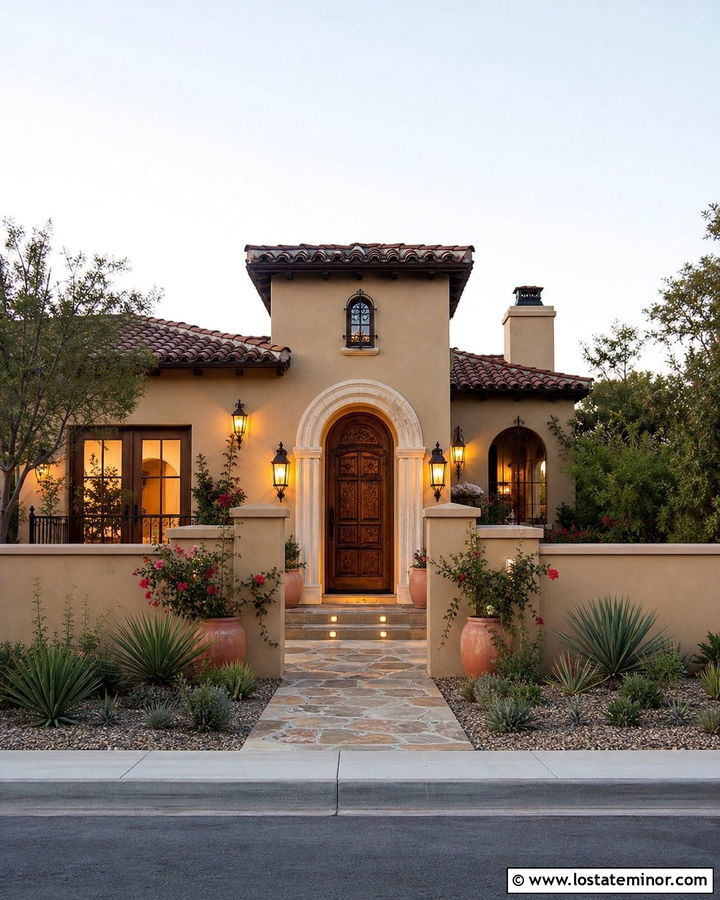 Beige Spanish House With Courtyard Lighting - 30 Beige House Design With Lighting Ideas