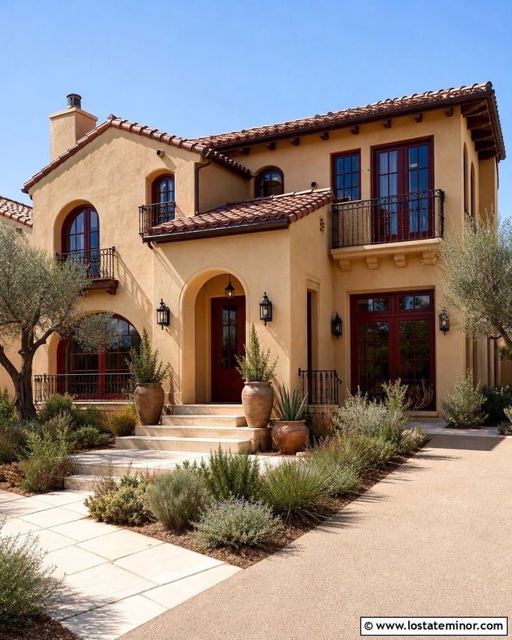 Beige Spanish House With Oxblood Window Frames - 30 Beige House Design With Window Frames Ideas