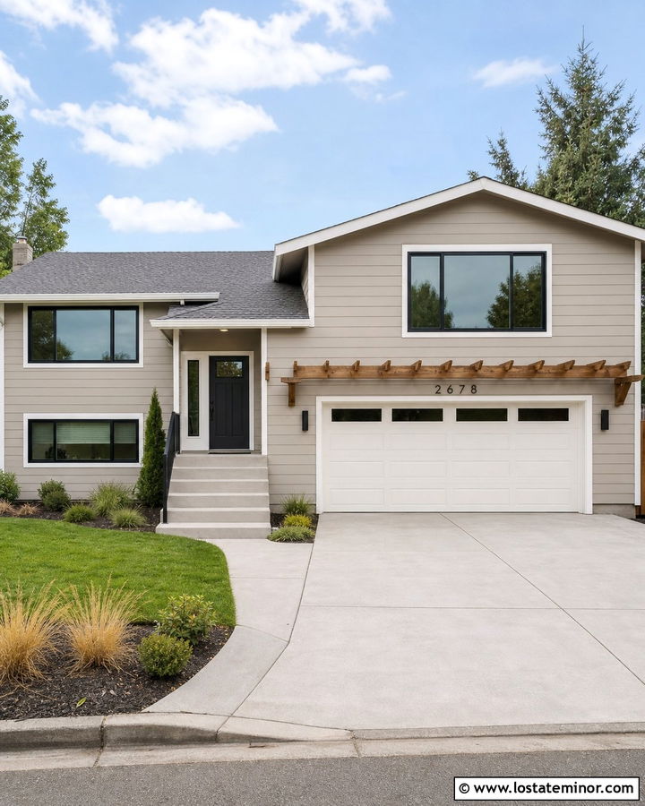 Beige Split Level House With Garage Numbers - 30 Beige House Design With House Numbers Ideas