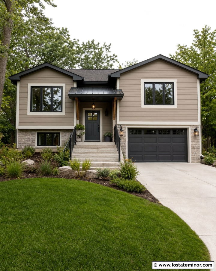 Beige Split Level With Charcoal Dutch Door - 30 Beige House Design With Dutch Door Ideas