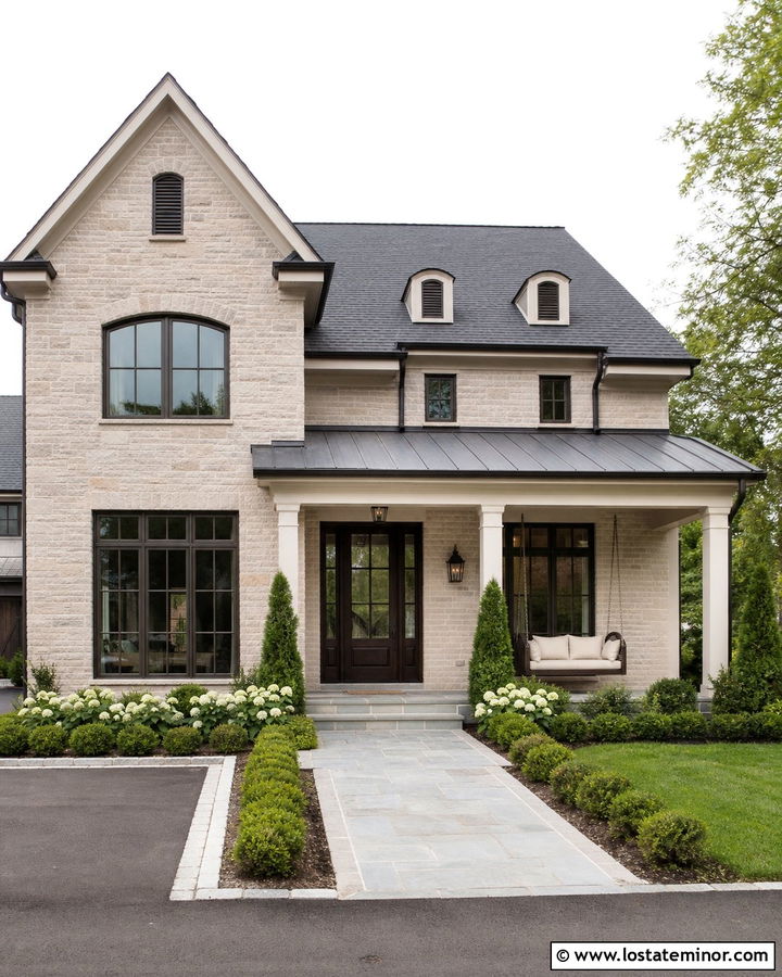 Beige Stone House With Metal Swing - 30 Beige House Design With Swing Ideas