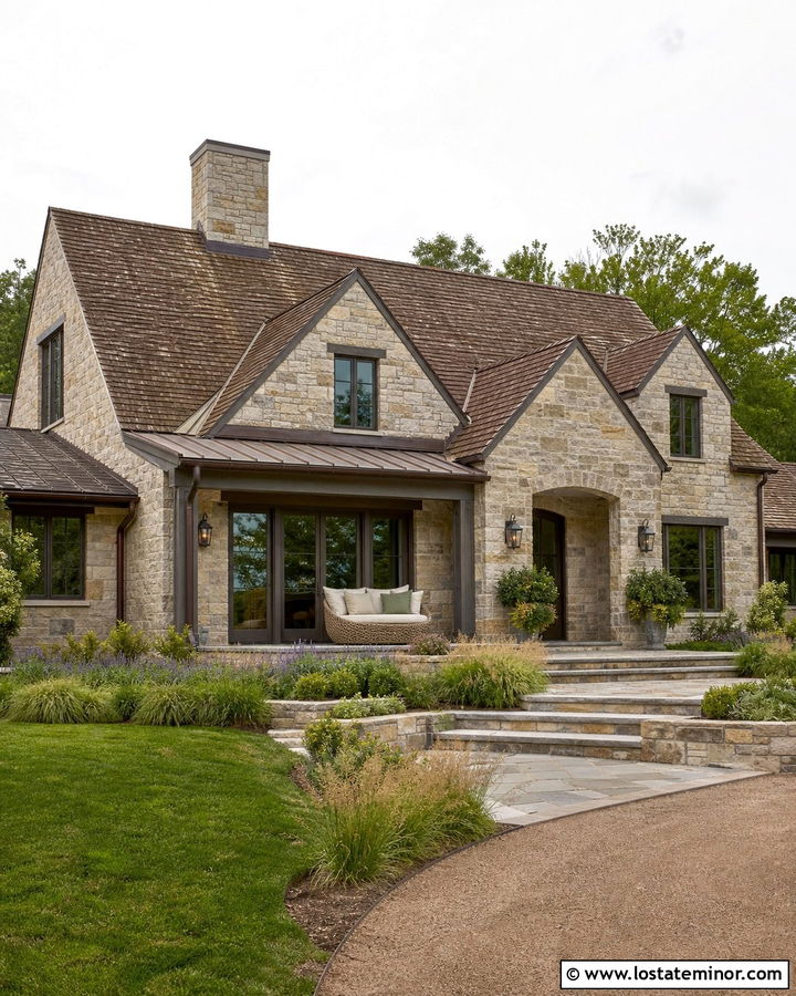 Beige Stone House With Rope Daybed - 30 Beige House Design With Daybed Ideas