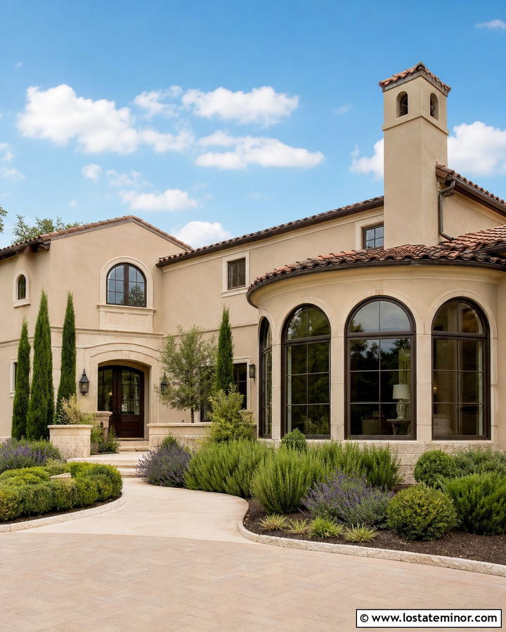 Beige Stucco House With Arched Sunroom - 30 Beige House Design With Sunroom Ideas