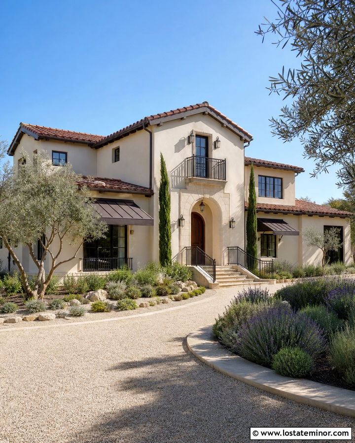 Beige Stucco House With Bronze Awnings - 30 Beige House Design With Awning Ideas