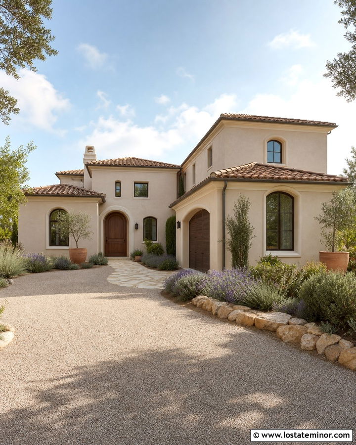 Beige Stucco House With Gravel Driveway - 30 Beige House Design With Driveway Ideas