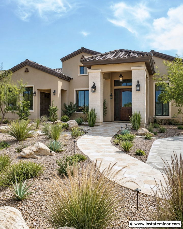 Beige Stucco House With Stone Columns - 30 Beige House Design With Porch Columns Ideas