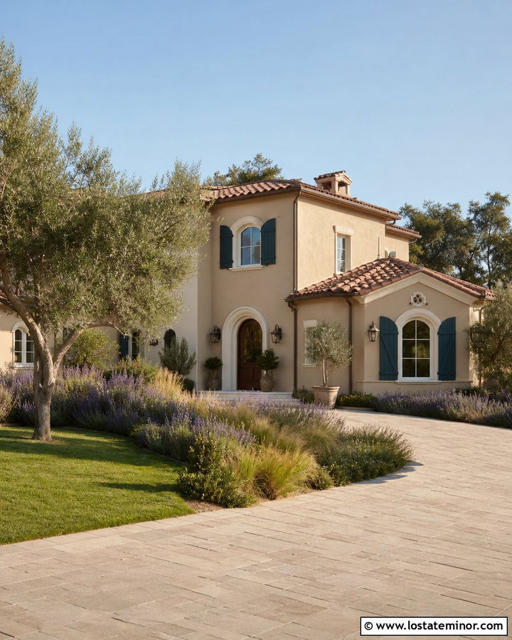 Beige Stucco House With Teal Shutters - 30 Beige House Design With Shutters Ideas