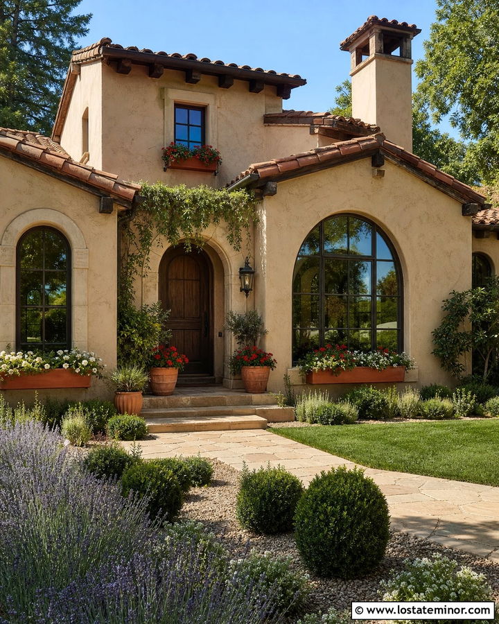 Beige Stucco House With Terracotta Window Boxes - 30 Beige House Design With Window Boxes Ideas