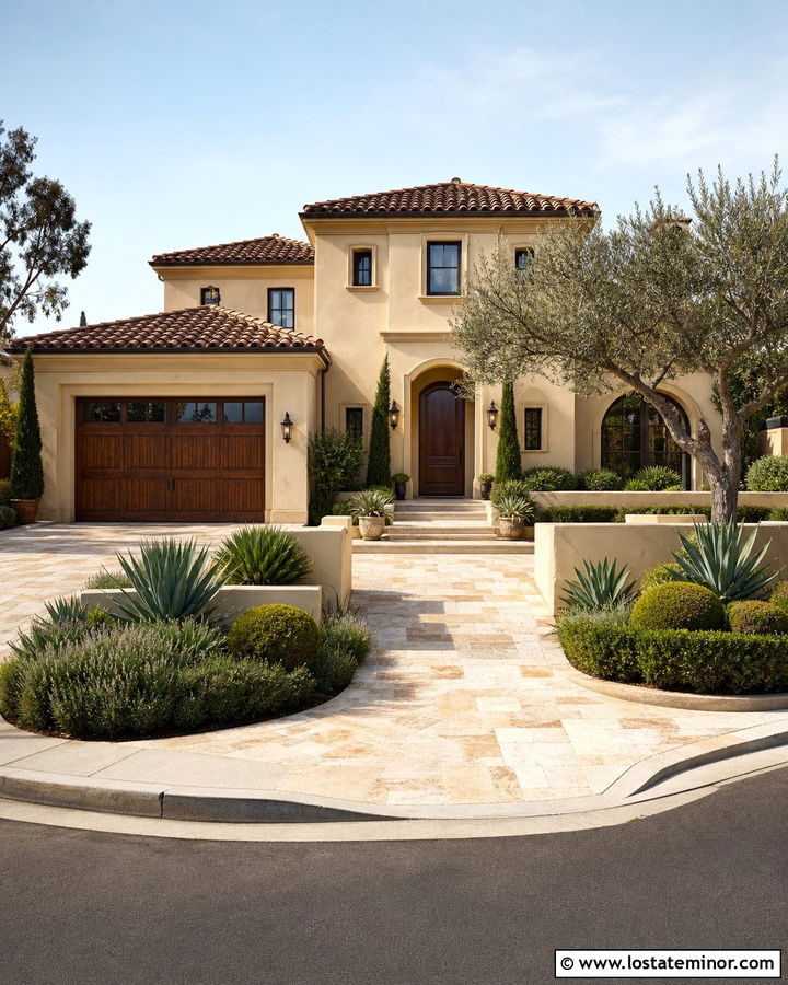 Beige Stucco House With Travertine Walkway - 30 Beige House Design With Walkway Ideas