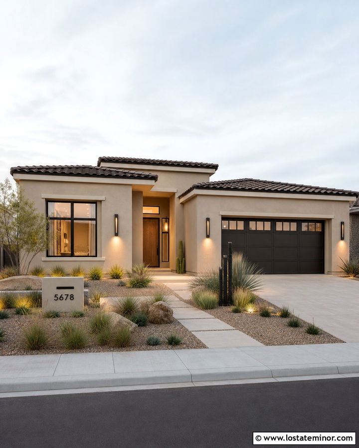 Beige Stucco House With Wall Wash Lighting - 30 Beige House Design With Lighting Ideas