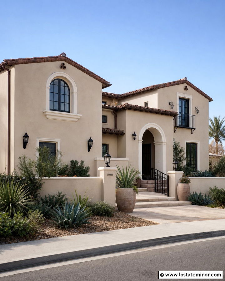 Beige Stucco House With White Trim - 30 Beige House Design With Trim Ideas