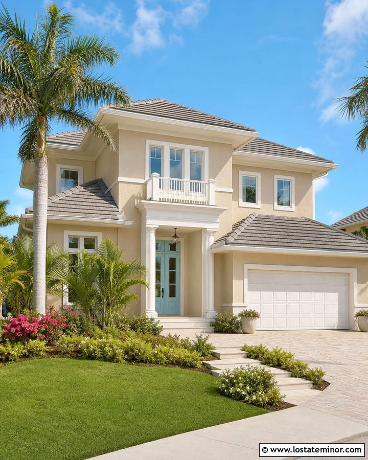 Beige Stucco House With White Window Frames - 30 Beige House Design With Window Frames Ideas