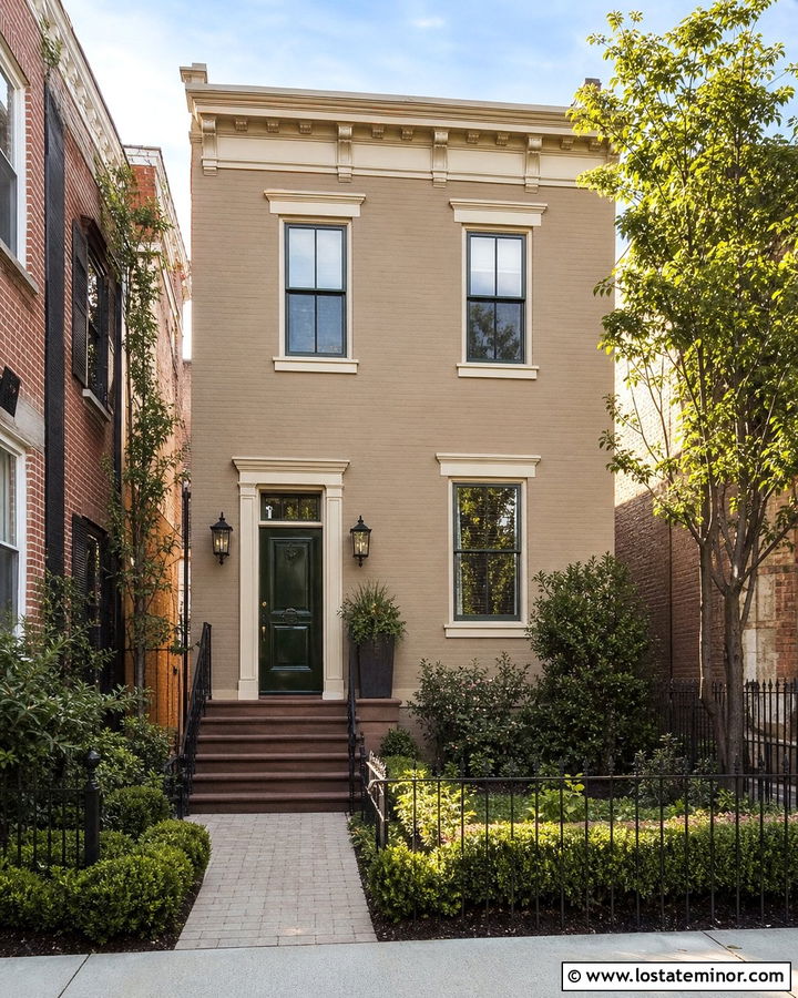 Beige Townhouse With Narrow Stone Steps - 30 Beige House Design With Steps Ideas