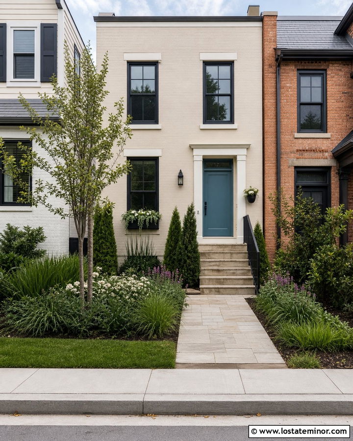 Beige Townhouse With Small Front Yard - 30 Beige House Design With Front Yard Ideas