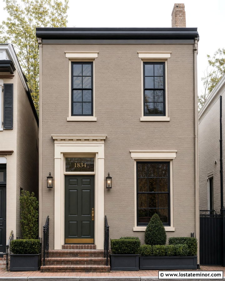 Beige Townhouse With Transom Window Numbers - 30 Beige House Design With House Numbers Ideas