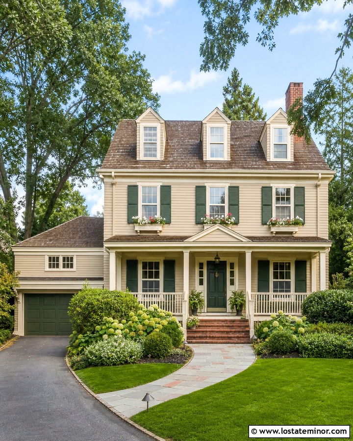 Beige Traditional House With Almond Window Frames - 30 Beige House Design With Window Frames Ideas