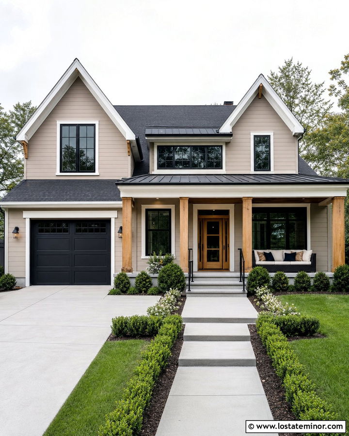 Beige Transitional House With Black Wicker Daybed - 30 Beige House Design With Daybed Ideas