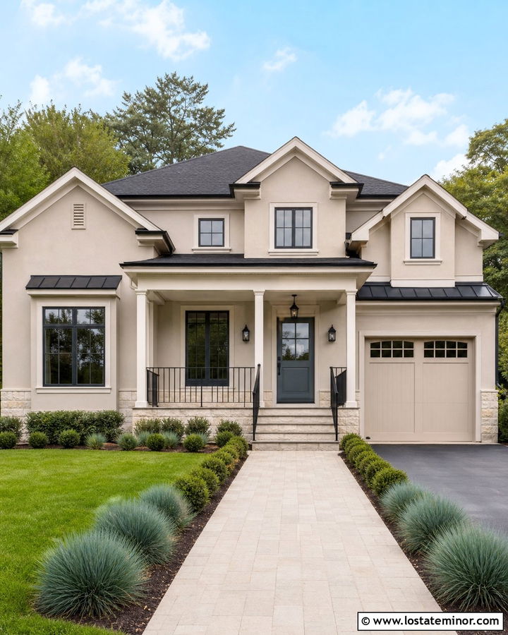 Beige Transitional House With Slate Blue Dutch Door - 30 Beige House Design With Dutch Door Ideas
