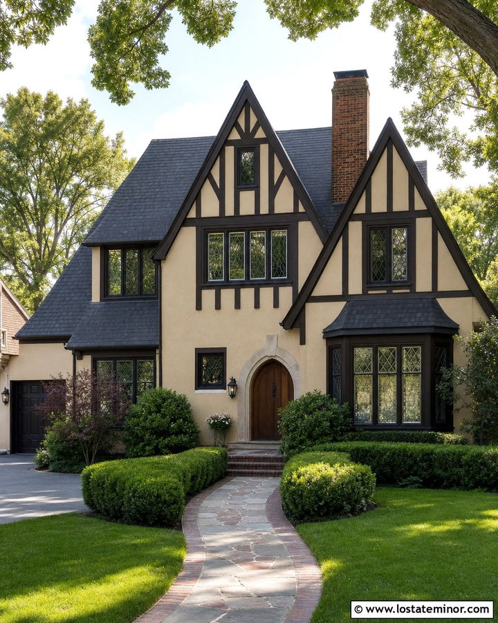 Beige Tudor House With Dark Gables - 30 Beige House Design With Gables Ideas