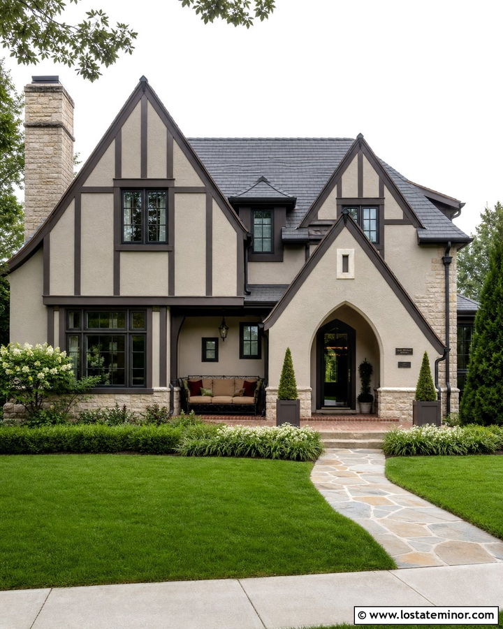 Beige Tudor House With Iron Daybed - 30 Beige House Design With Daybed Ideas