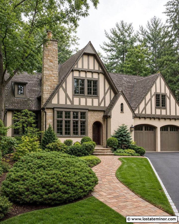 Beige Tudor House With Taupe Window Frames - 30 Beige House Design With Window Frames Ideas