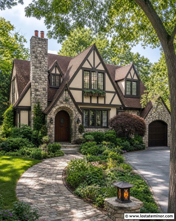 Beige Tudor House With Wall Dormers - 30 Beige House Design With Dormers Ideas