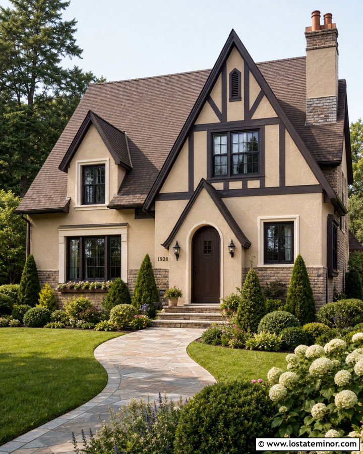 Beige Tudor House With Wrought Iron Numbers - 30 Beige House Design With House Numbers Ideas