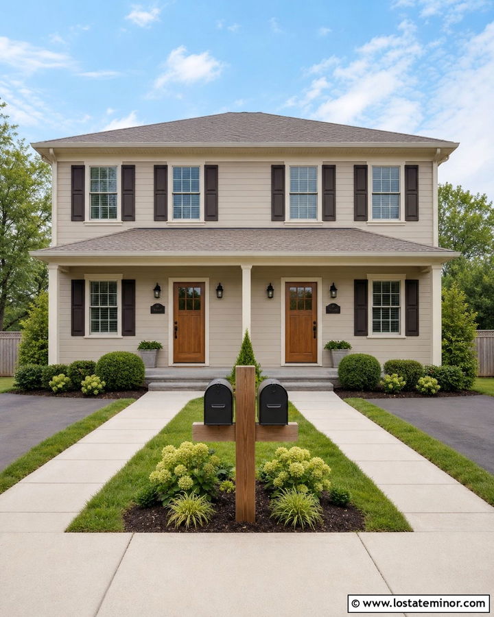 Beige Two Story House With Double Mailbox - 30 Beige House Design With Mailbox Ideas