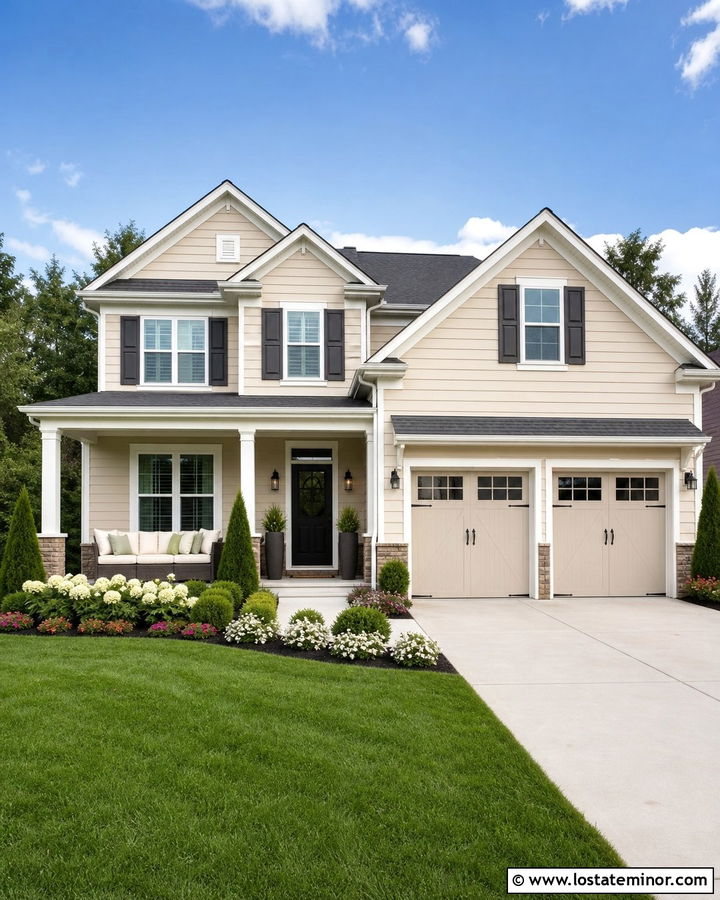 Beige Two Story House With Sectional Daybed - 30 Beige House Design With Daybed Ideas