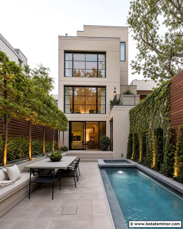 Beige Urban House With Narrow Pool - 30 Beige House Design With Swimming Pool Ideas