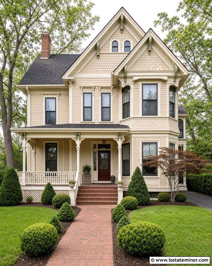 Beige Victorian House With Ornate Gables - 30 Beige House Design With Gables Ideas