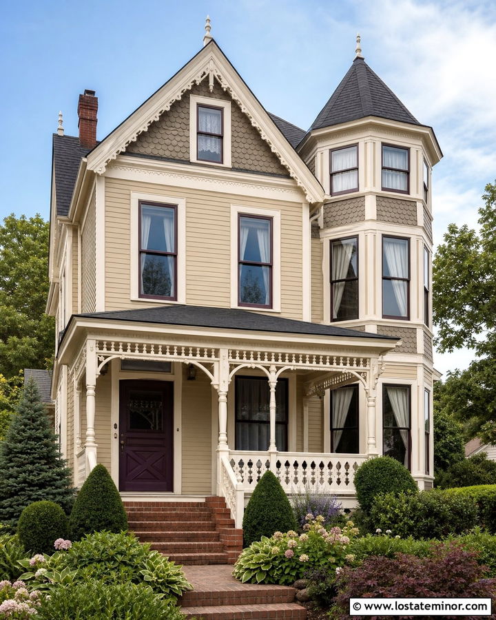 Beige Victorian House With Plum Dutch Door - 30 Beige House Design With Dutch Door Ideas