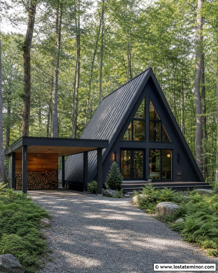 Black A Frame House With Carport - 30 Black House Design With Carport Ideas
