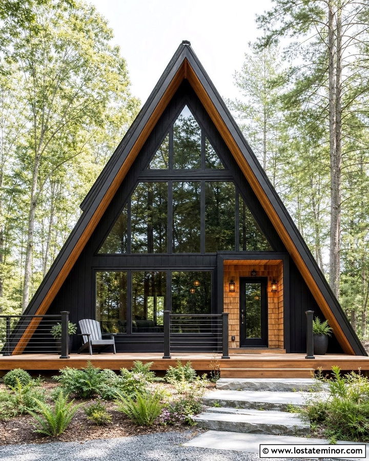 Black A Frame House With Cedar Shake Entry - 30 Black House Design With Cedar Shake Ideas